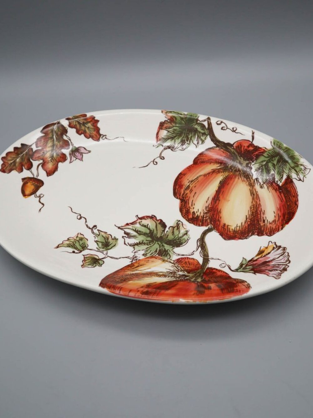 Maxcera Pumpkin Sketch Oval Serving Platter 14.5"L Thanksgiving Fall Table Decor